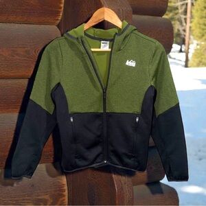 REI Boys Kids Wilderness Full Zip Hoodie in Green and Black Size Medium
